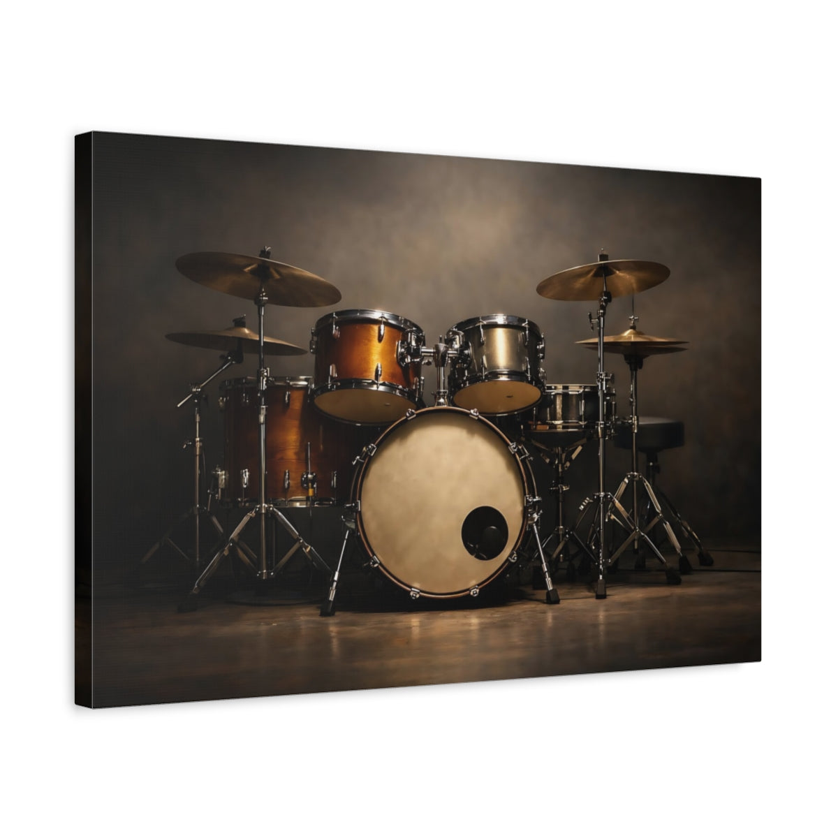 Vintage Drum Set Dark Wood - Canvas Wall Art Print