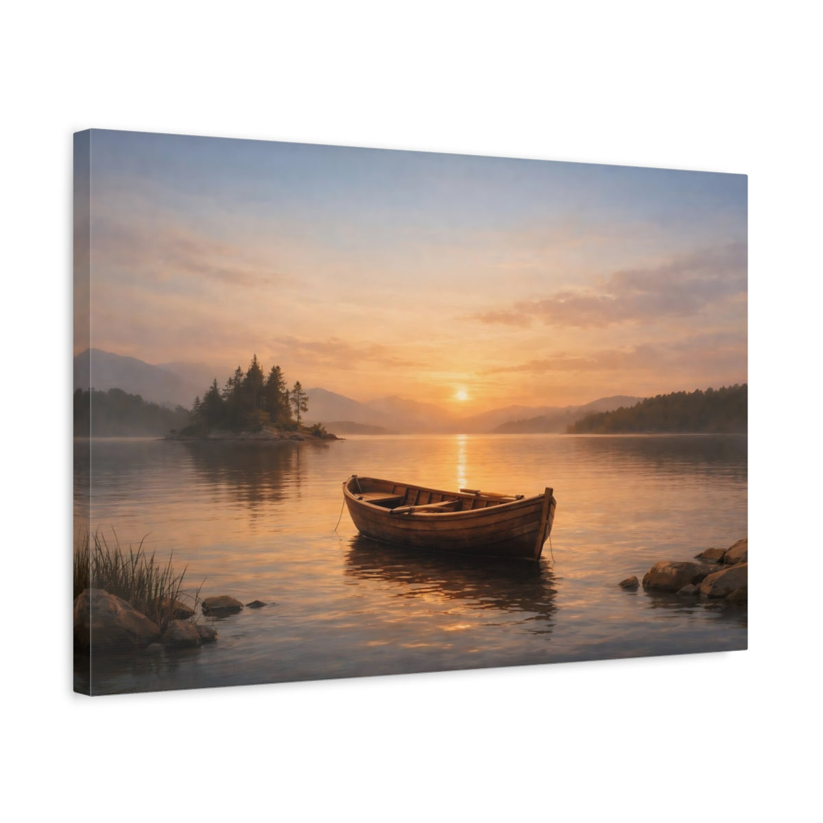 Nature Boat Horizon Wooden - Canvas Wall Art Print