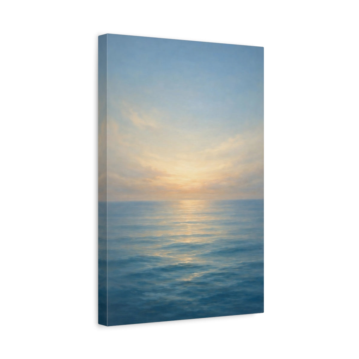 Side Mockup 4. Nature Ocean Horizon Blue And Gold Seascape shown as stretched canvas wall art