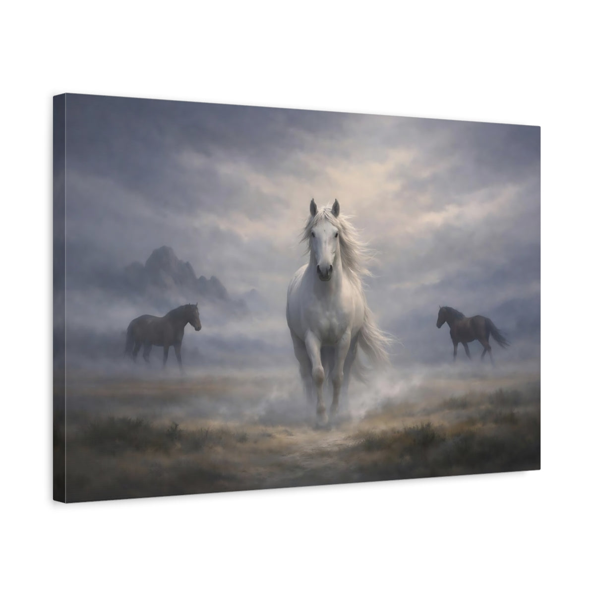 Animals Wild Horses Misty - Canvas Wall Art Print