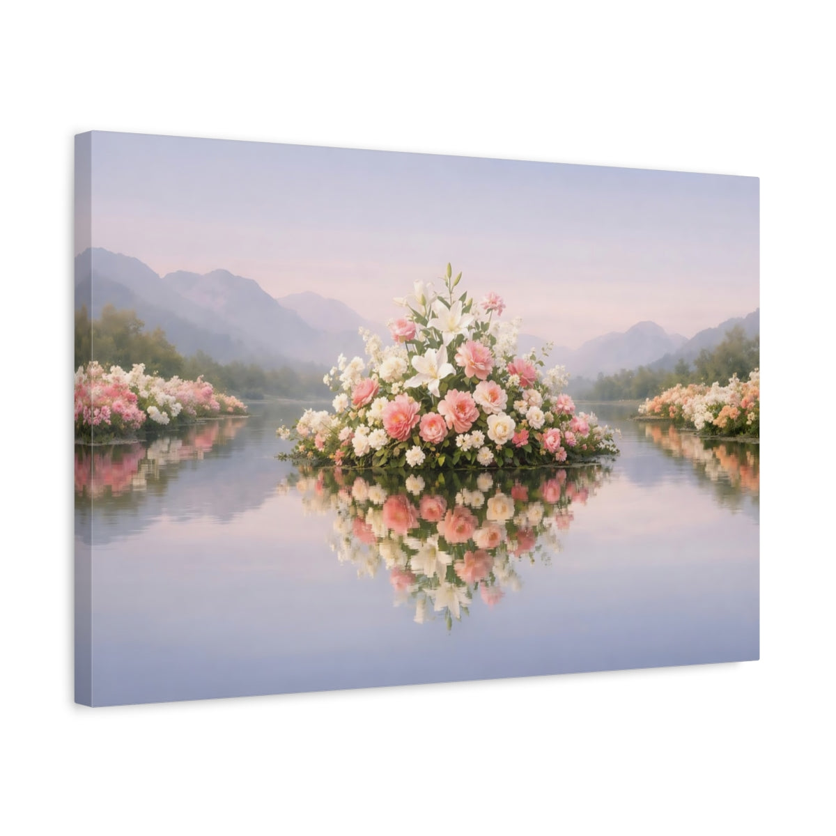 Floral Lake Reflection Flowers - Canvas Wall Art Print
