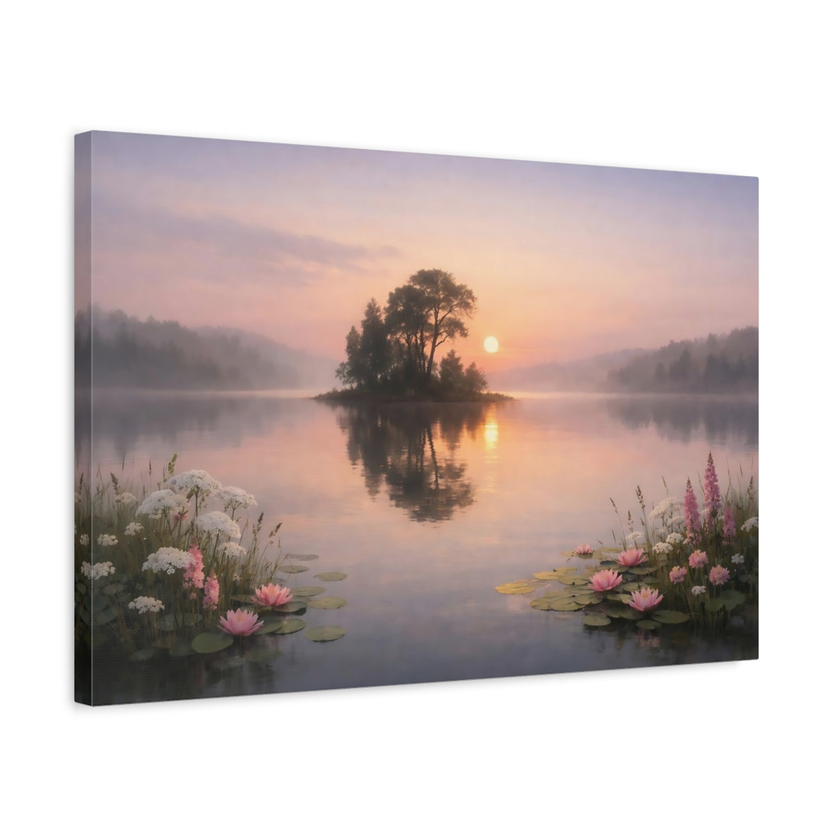 Floral Lake Peaceful Misty Nature - Canvas Wall Art Print