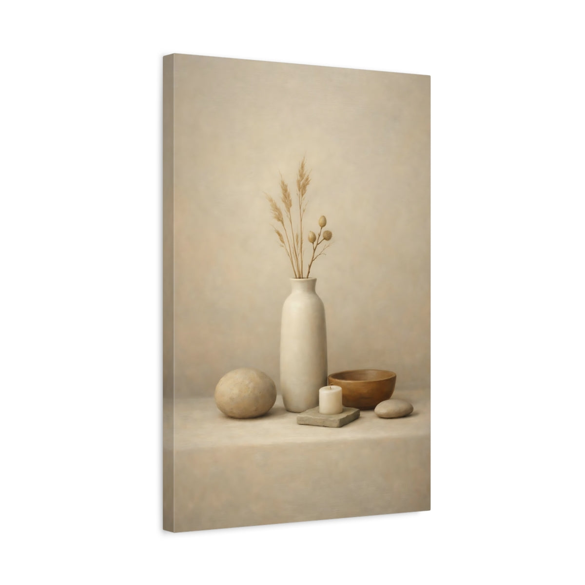 Side Mockup 3. Nature Dried Plants Neutral Still Life shown as stretched canvas wall art