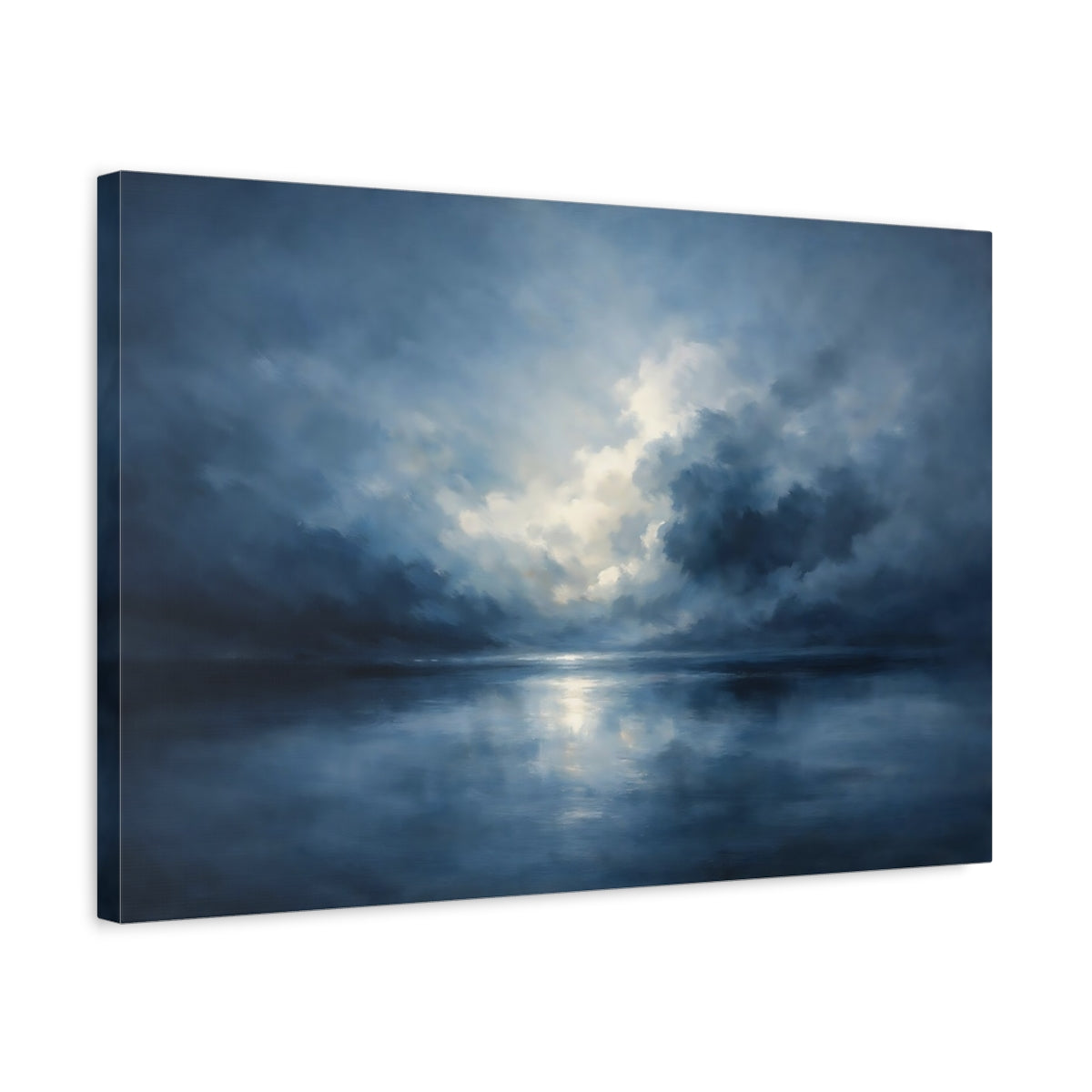 Side Mockup 3. Nature Cloudy Sea Blue Ocean Sky shown as stretched canvas wall art
