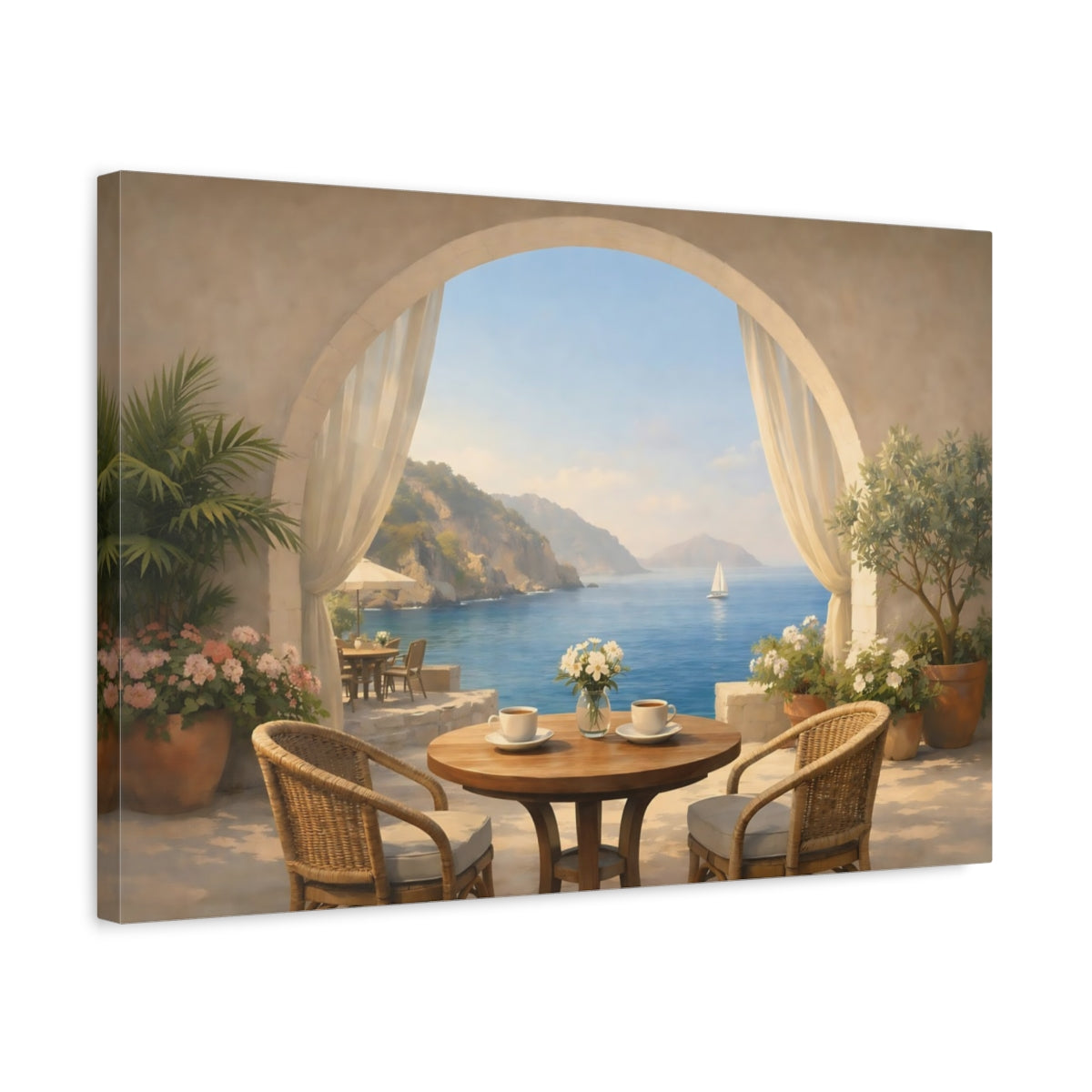 Nature Seaside Cafe Arch Coastal View - Canvas Wall Art Print