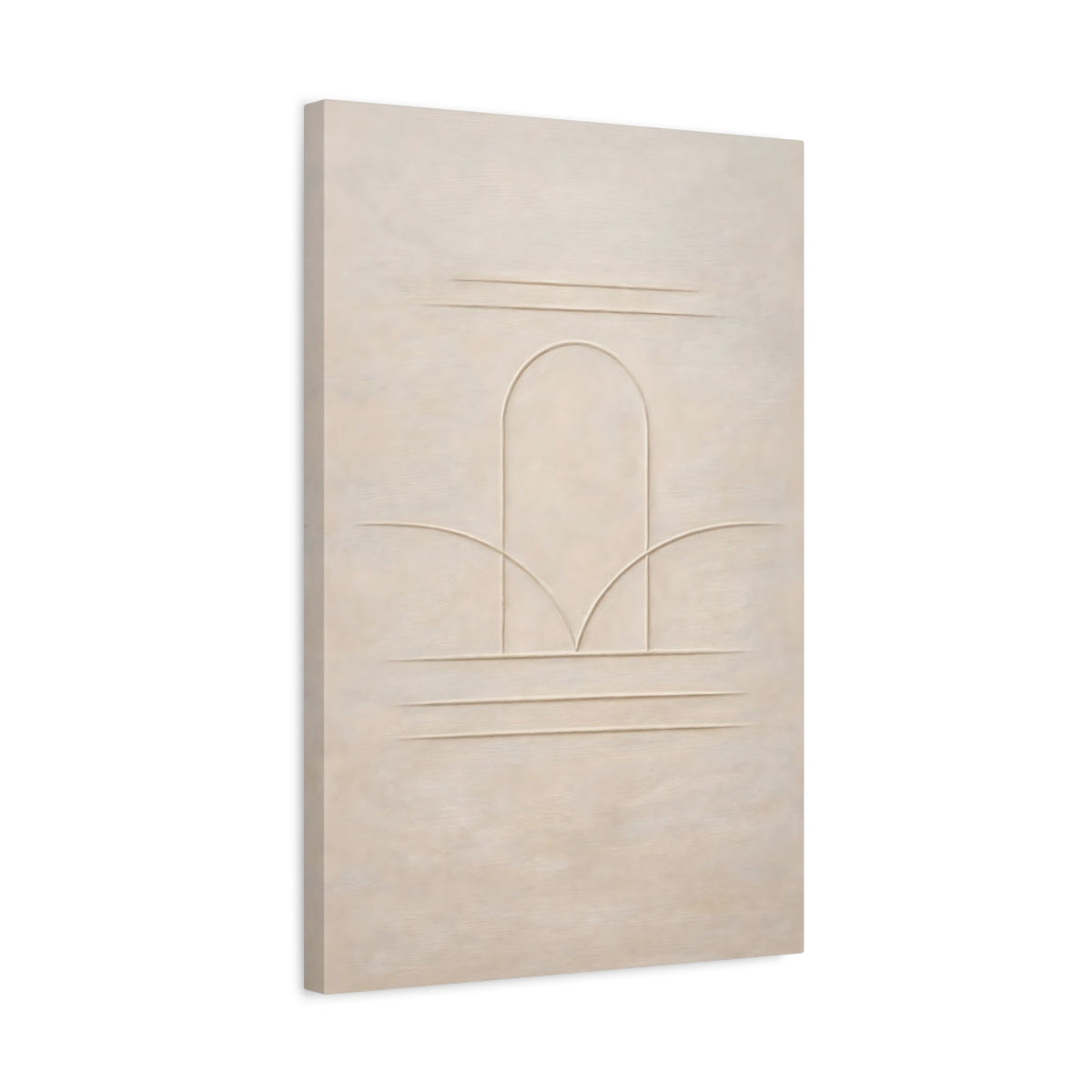 Side Mockup 3. Abstract Arch Lines Beige Arch shown as stretched canvas wall art