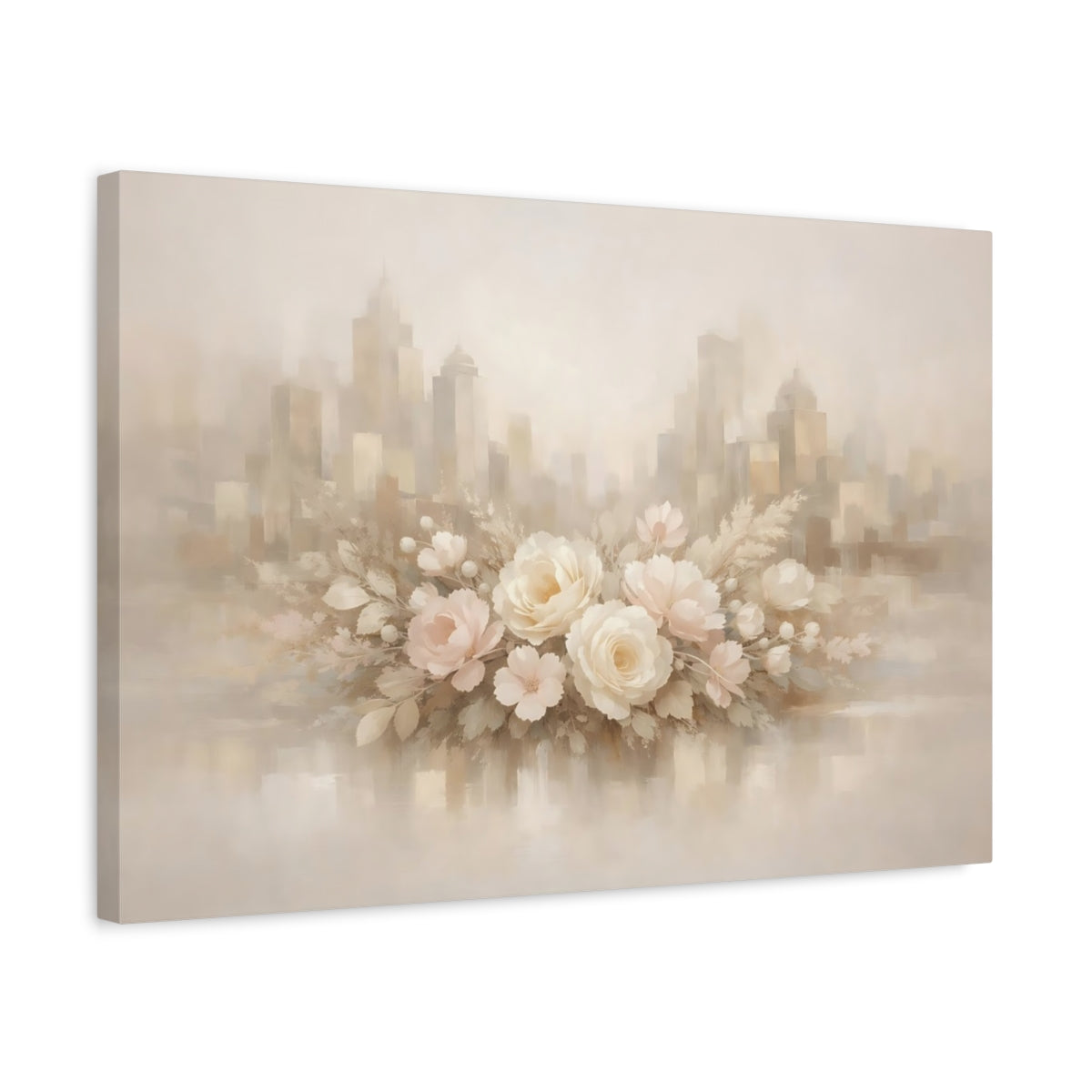 Floral Neutral Abstract City Flowers - Canvas Wall Art Print