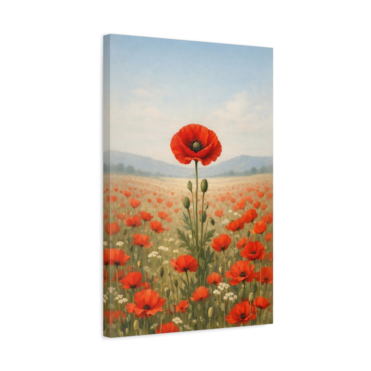 Side Mockup 3. Floral Poppies Red Poppies shown as stretched canvas wall art