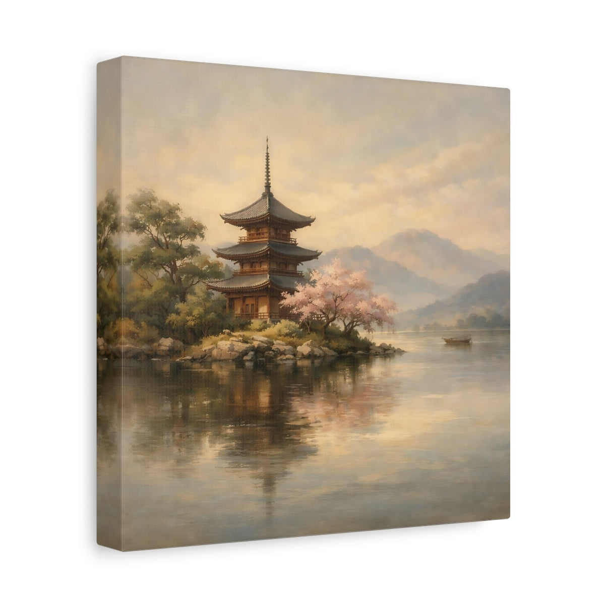 Side Mockup 9. Nature Pagoda Pagoda Landscape shown as stretched canvas wall art