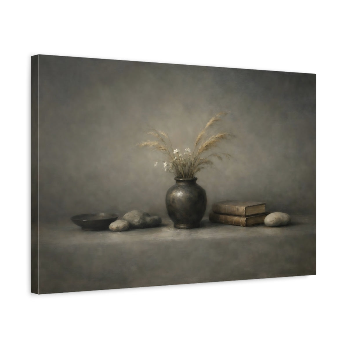 Side Mockup 3. Nature Dried Grass Vase Earthy Still Life shown as stretched canvas wall art