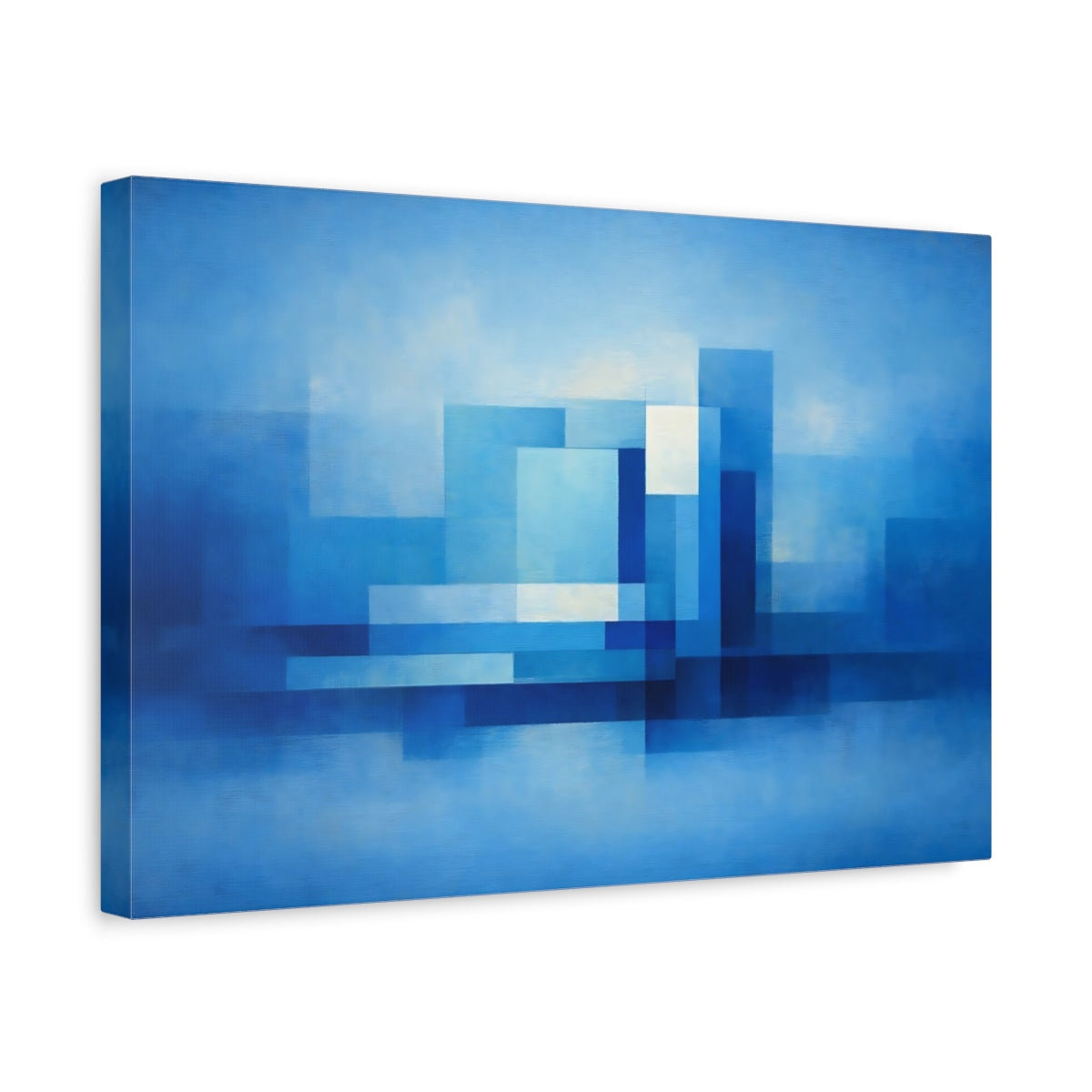 Side Mockup 4. Abstract Geometric Shapes Blue Abstract shown as stretched canvas wall art