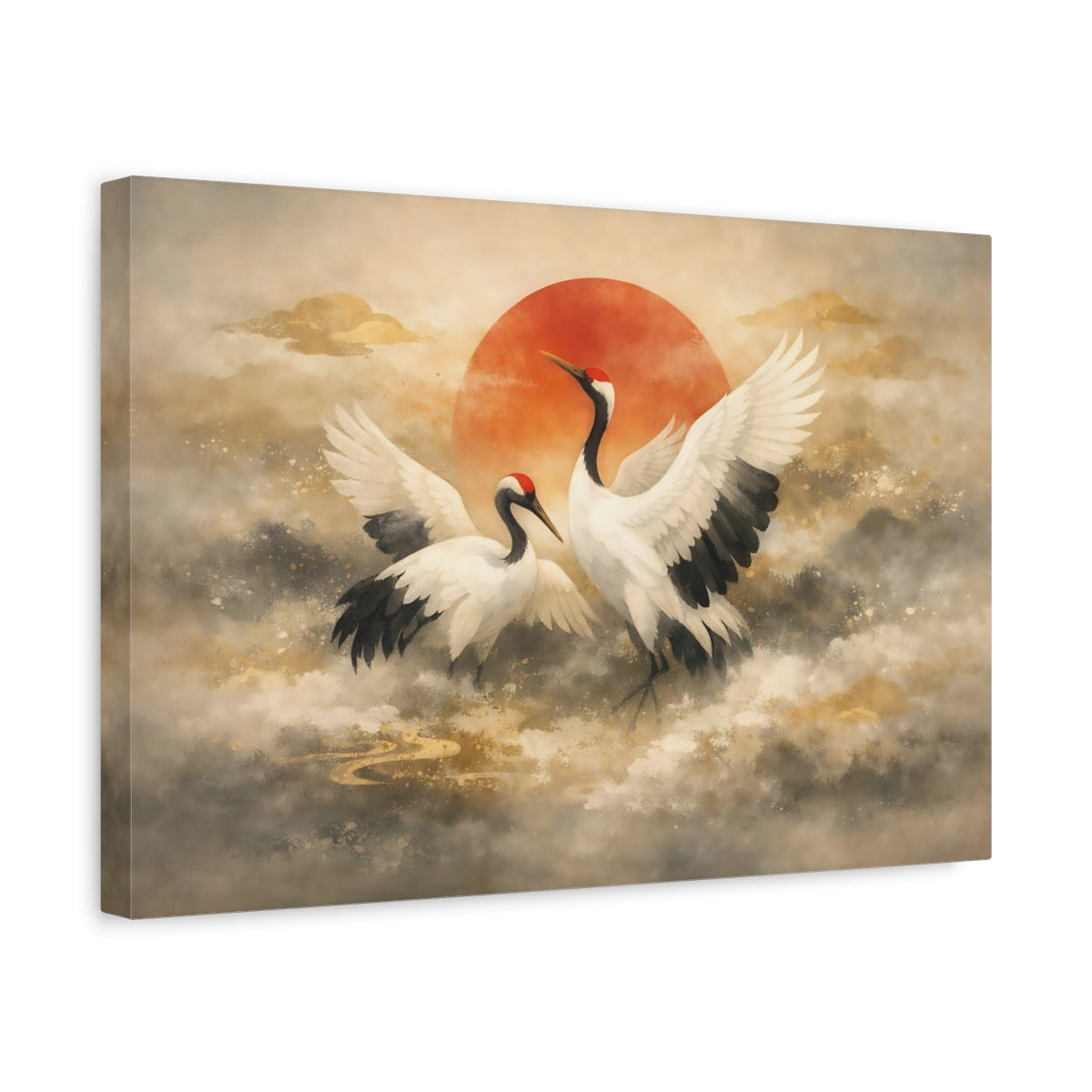 Vintage Japanese Crane Cranes Birds - Canvas Wall Art Print