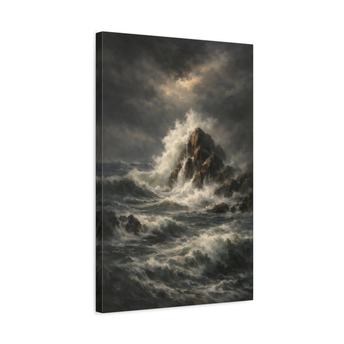 Side Mockup 3. Nature Ocean Waves Dark Ocean Art shown as stretched canvas wall art