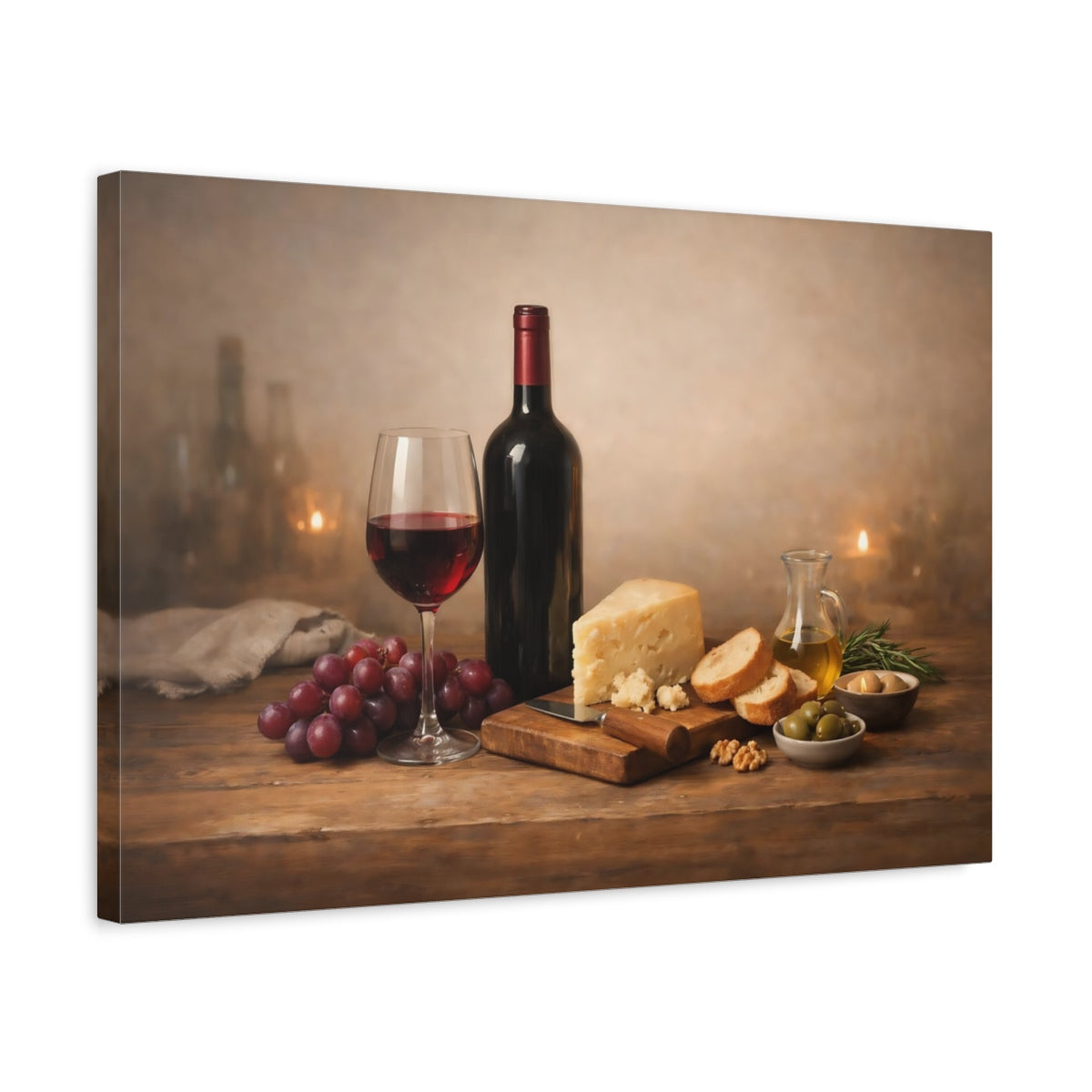 Tableau Imprimé Mural Toile Vintage Fromage et Vin Moderne