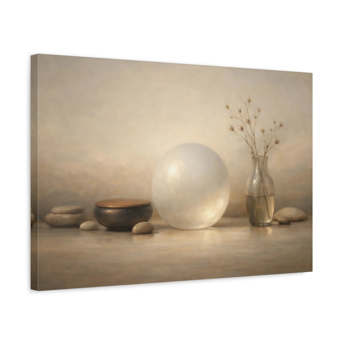Side Mockup 3. Japandi Glass Soft Glow Object shown as stretched canvas wall art
