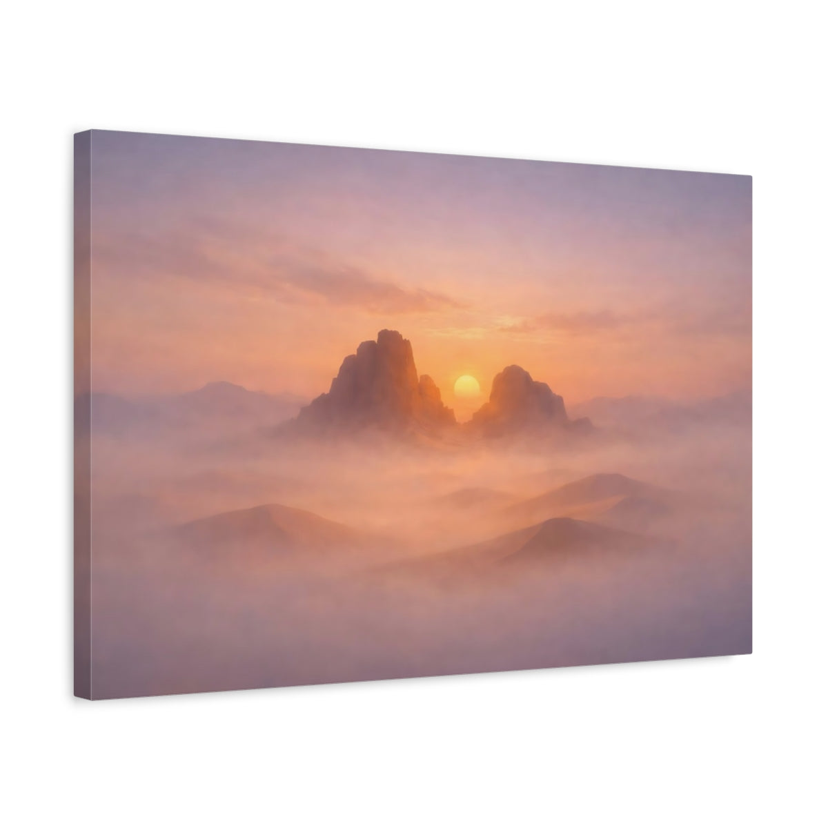 Brouillard Profond Désert Coucher de Soleil Montagnes Soleil Nature - Impression sur Toile