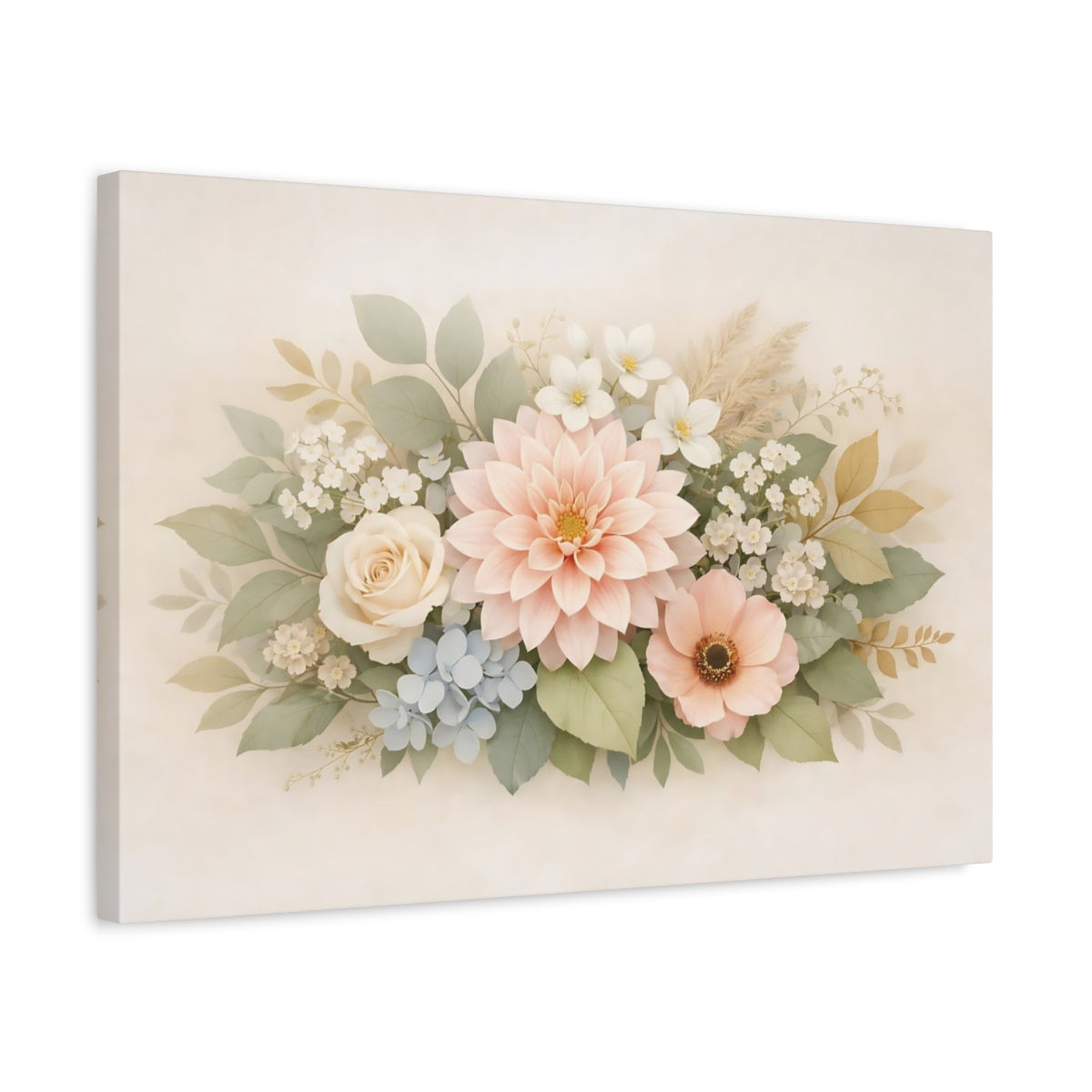 Floral Leaves Botanical Flower Bouquet - Canvas Wall Art Print