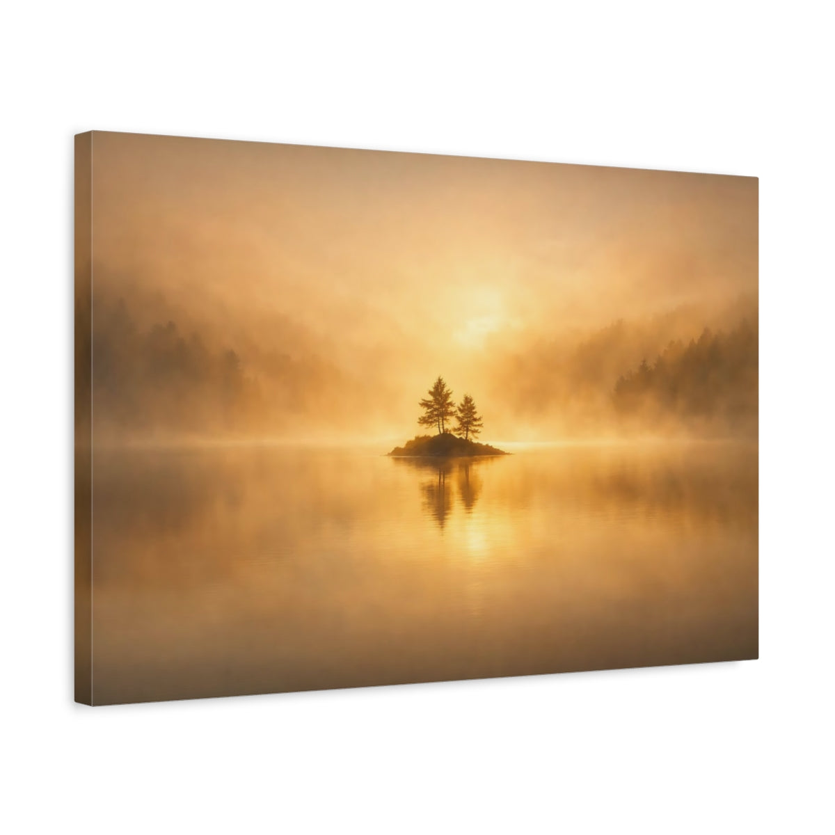 Lac Golden Glow Île Brume Arbres Nature - Impression sur Toile