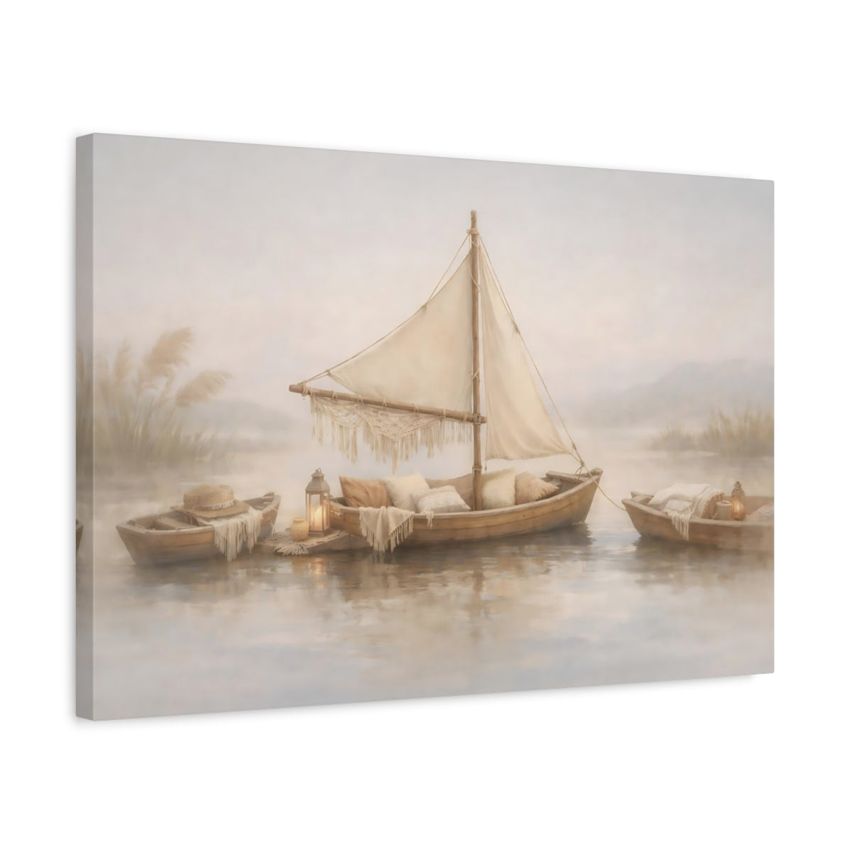 Boho Boats On Lake Nature - Canvas Wall Art Print