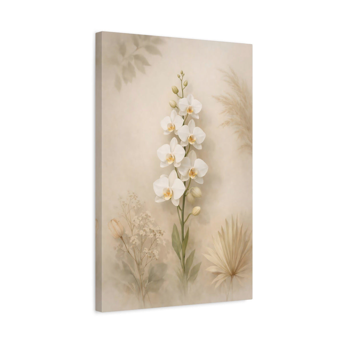 Floral White Orchid Boho Neutrals - Canvas Wall Art Print