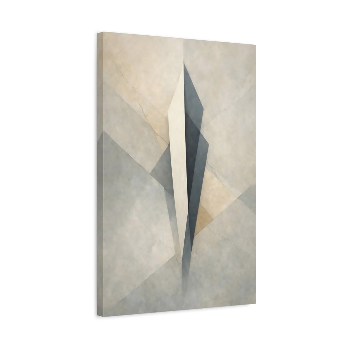Side Mockup 3. Abstract Geometric Form Beige Grey Abstract shown as stretched canvas wall art