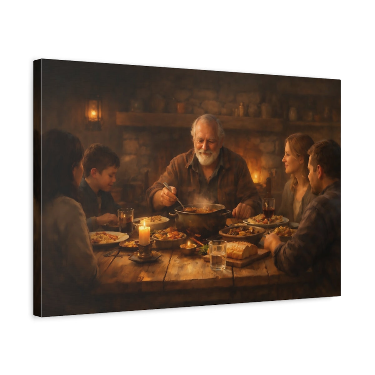 Heure du dîner en famille Vintage - Impression sur toile