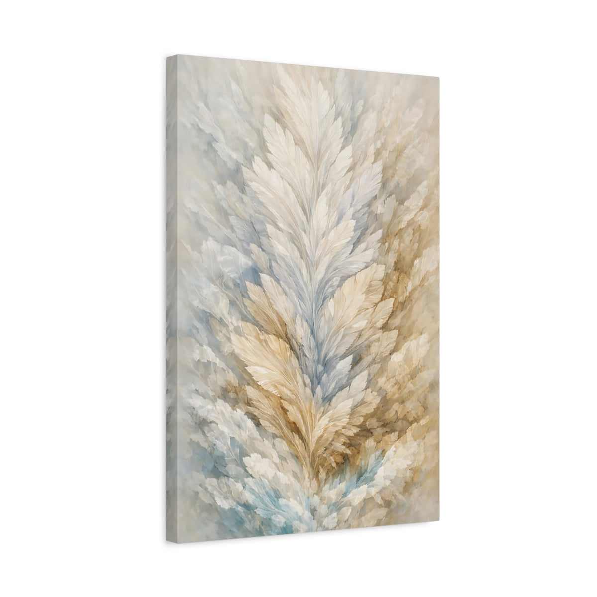 Nature Feathers Beige Blue Abstract - Canvas Wall Art Print
