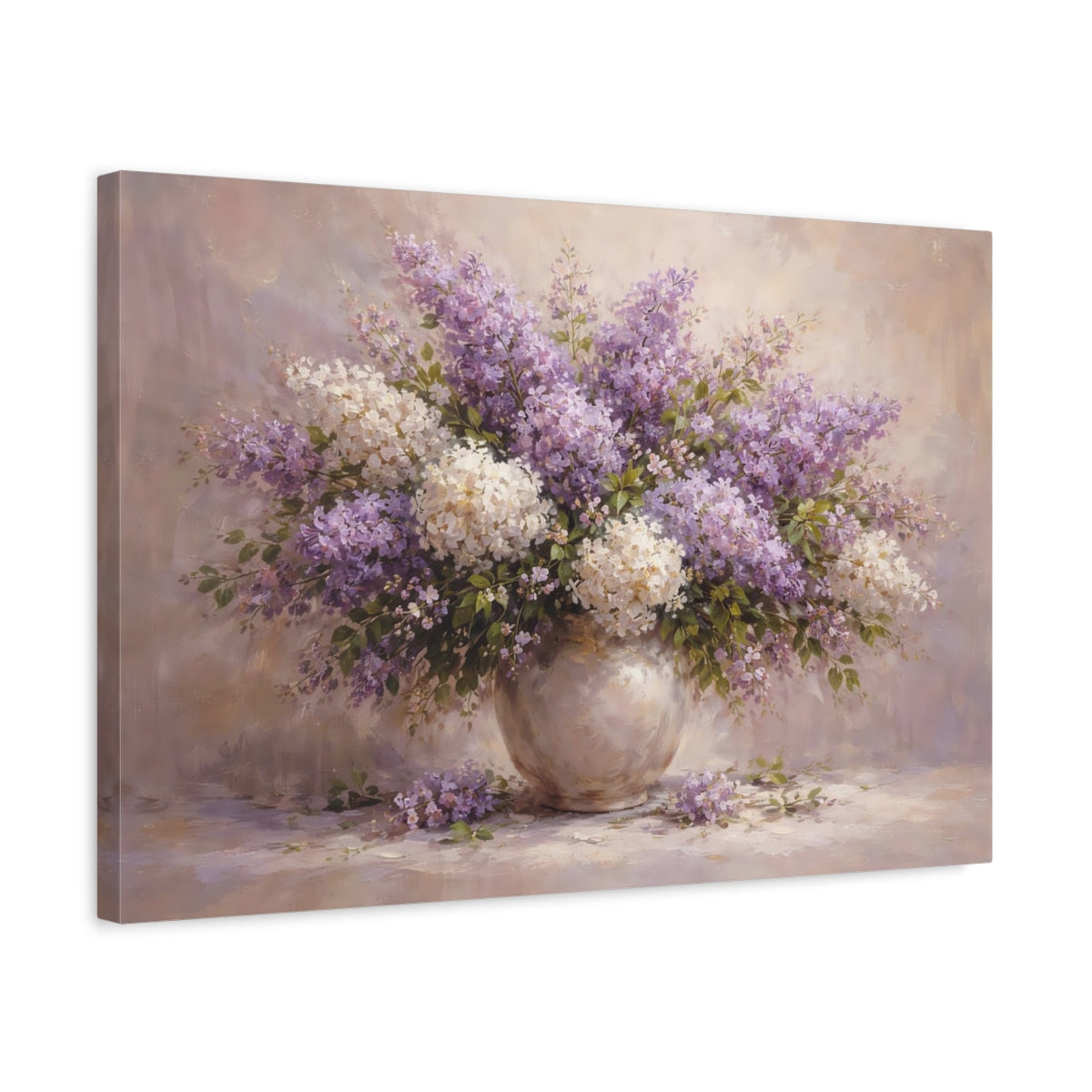 Floral Lilac Bouquet Purple And White - Canvas Wall Art Print