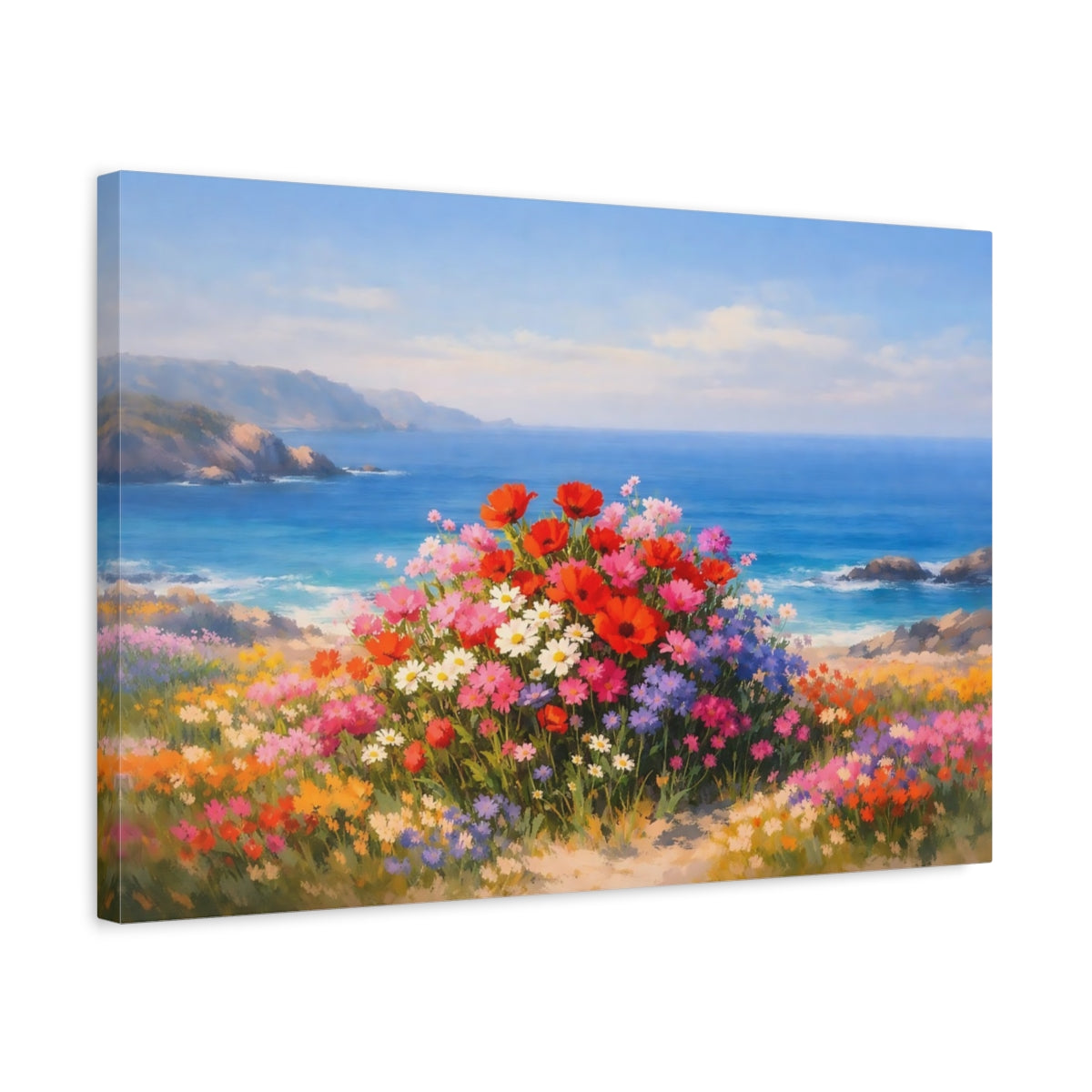 Seascape Flower Colorful Wildflowers Floral - Canvas Wall Art Print