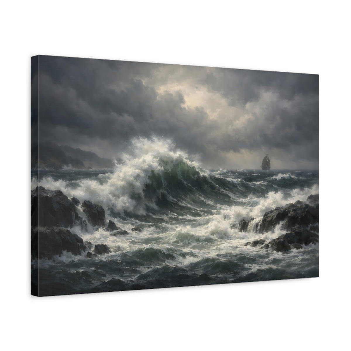Vintage Stormy Ocean Waves Nature - Canvas Wall Art Print