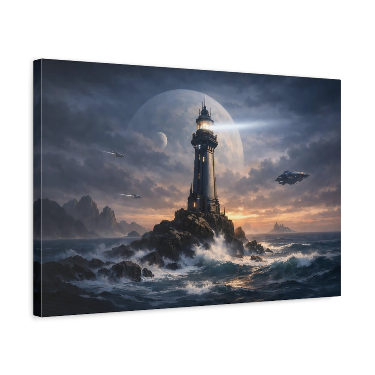 Science Fiction Ocean Lighthouse - Canvas Wall Art Print