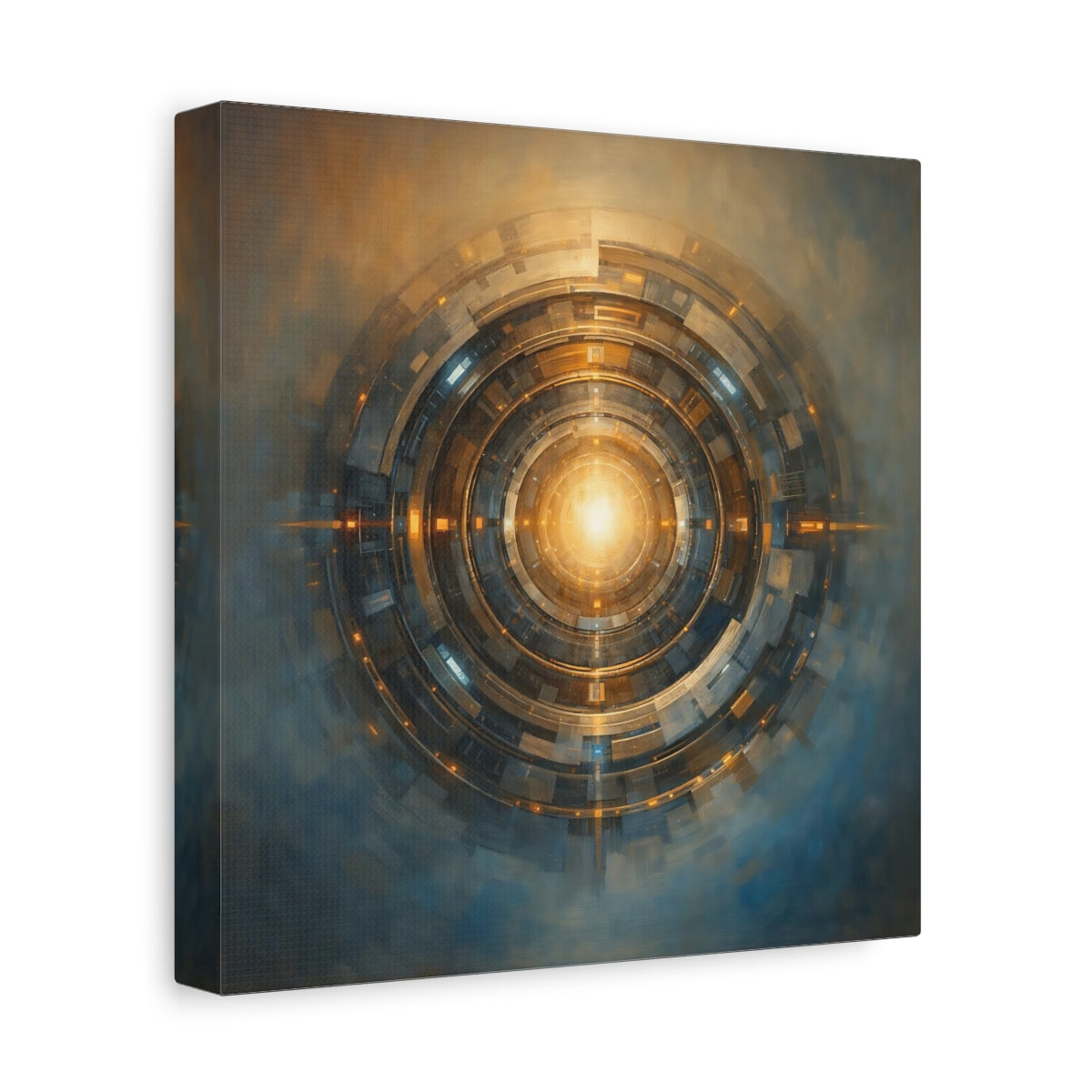 Side Mockup 9. Science Fiction Cosmic Portal Gold And Blue shown as stretched canvas wall art