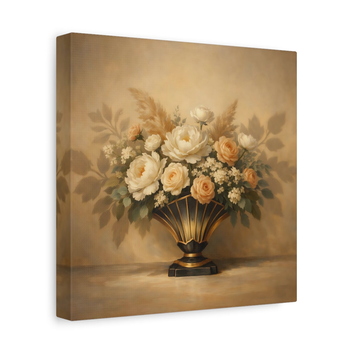Side Mockup 9. Floral Floral Arrangement Cream Floral shown as stretched canvas wall art