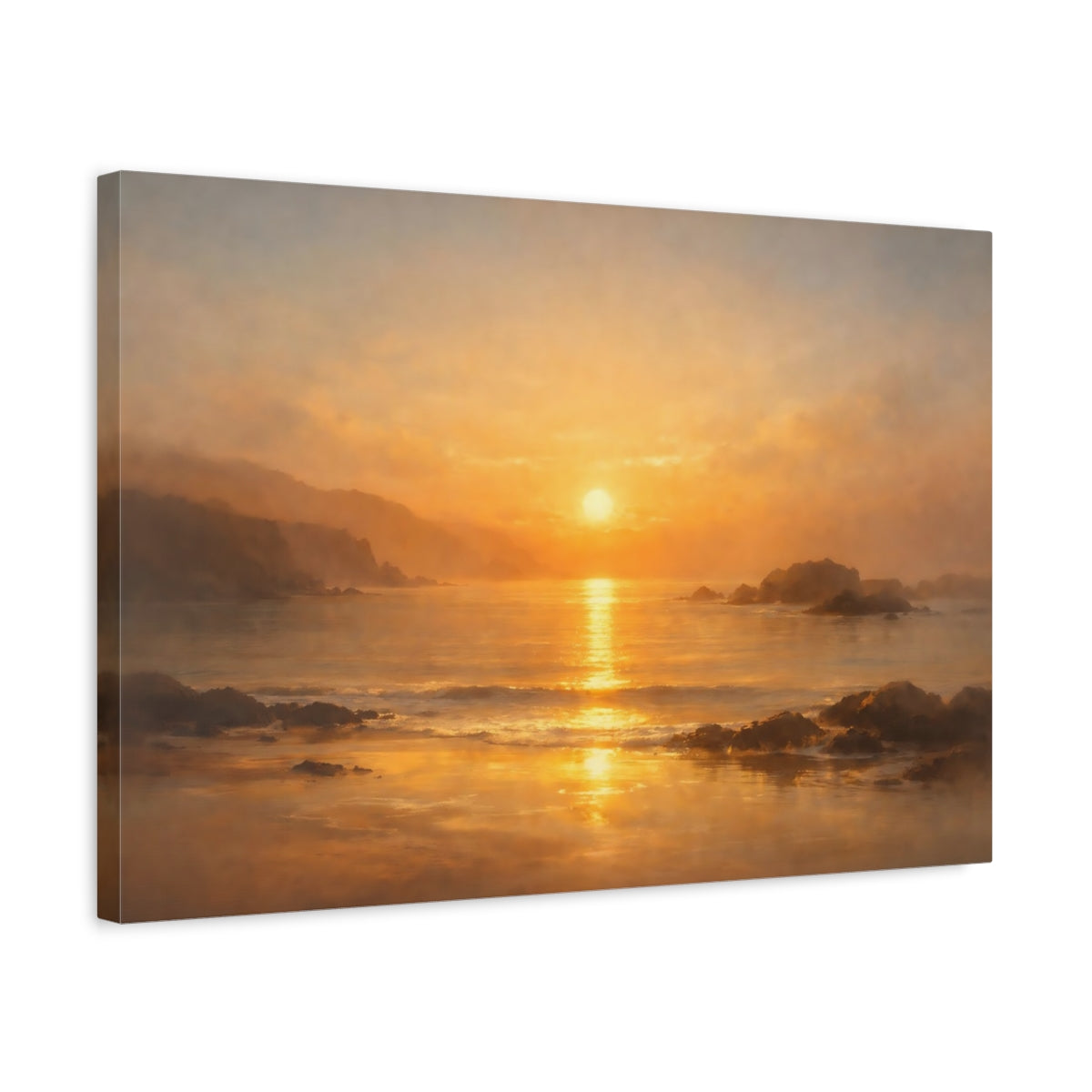 Golden Glow Coastal Panorama Ocean Sunset Nature - Canvas Wall Art Print