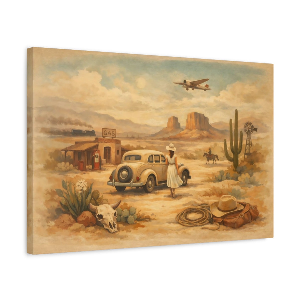Vintage Desert Landscape Scene - Canvas Wall Art Print