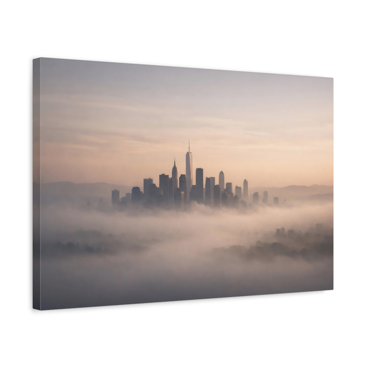 Mist Depth Soft Neutral Skyline City Abstract - Canvas Wall Art Print