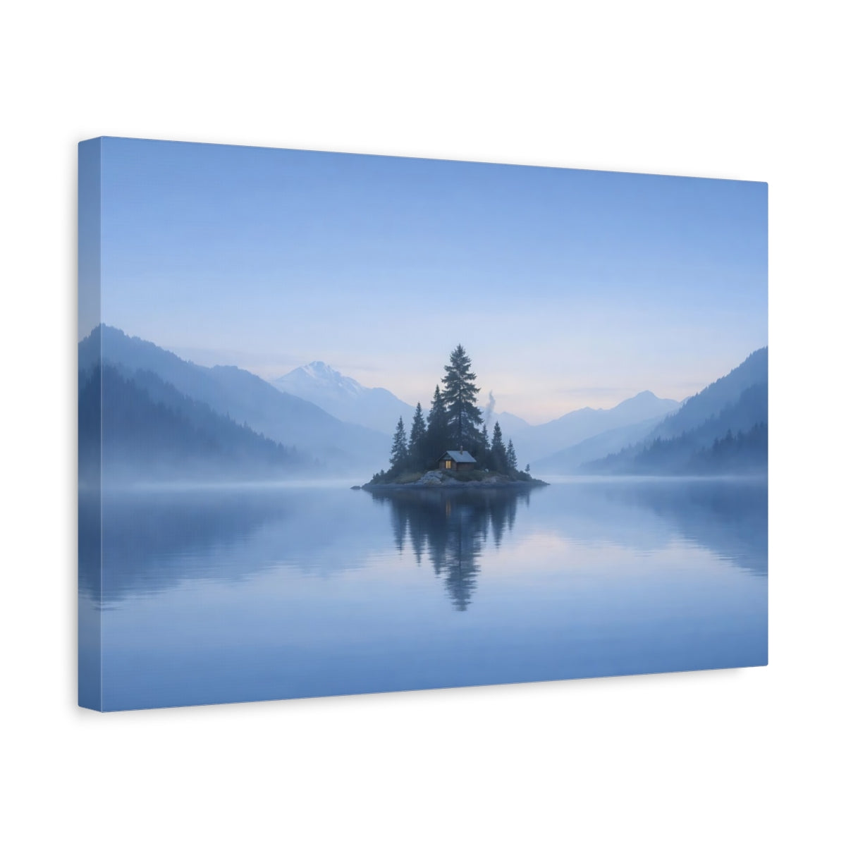 Mist Depth Sky Blue Island Cabin Nature - Canvas Wall Art Print