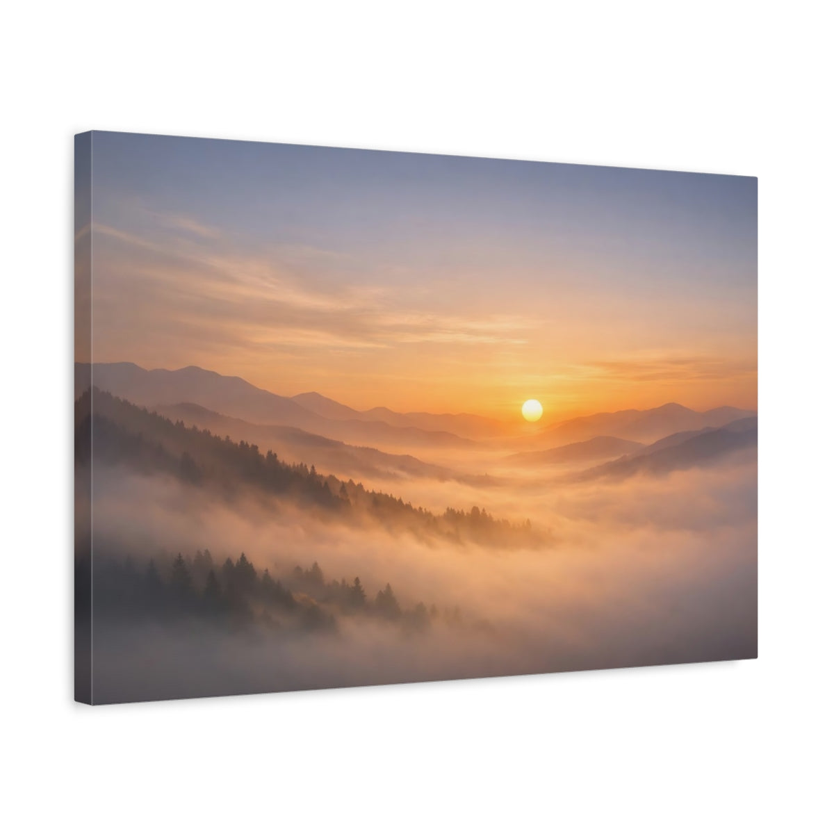 Mist Depth Golden Horizon Mountain Landscape Nature - Canvas Wall Art Print