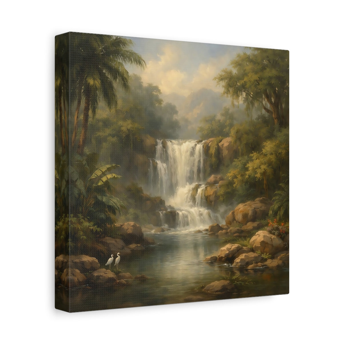 Side Mockup 9. Nature Waterfall Green Jungle Waterfall shown as stretched canvas wall art