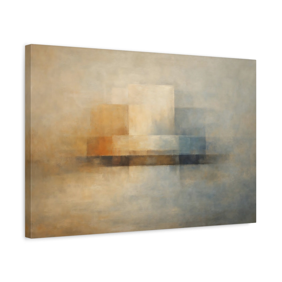 Side Mockup 3. Abstract Abstract Shapes Muted Beige Blue shown as stretched canvas wall art