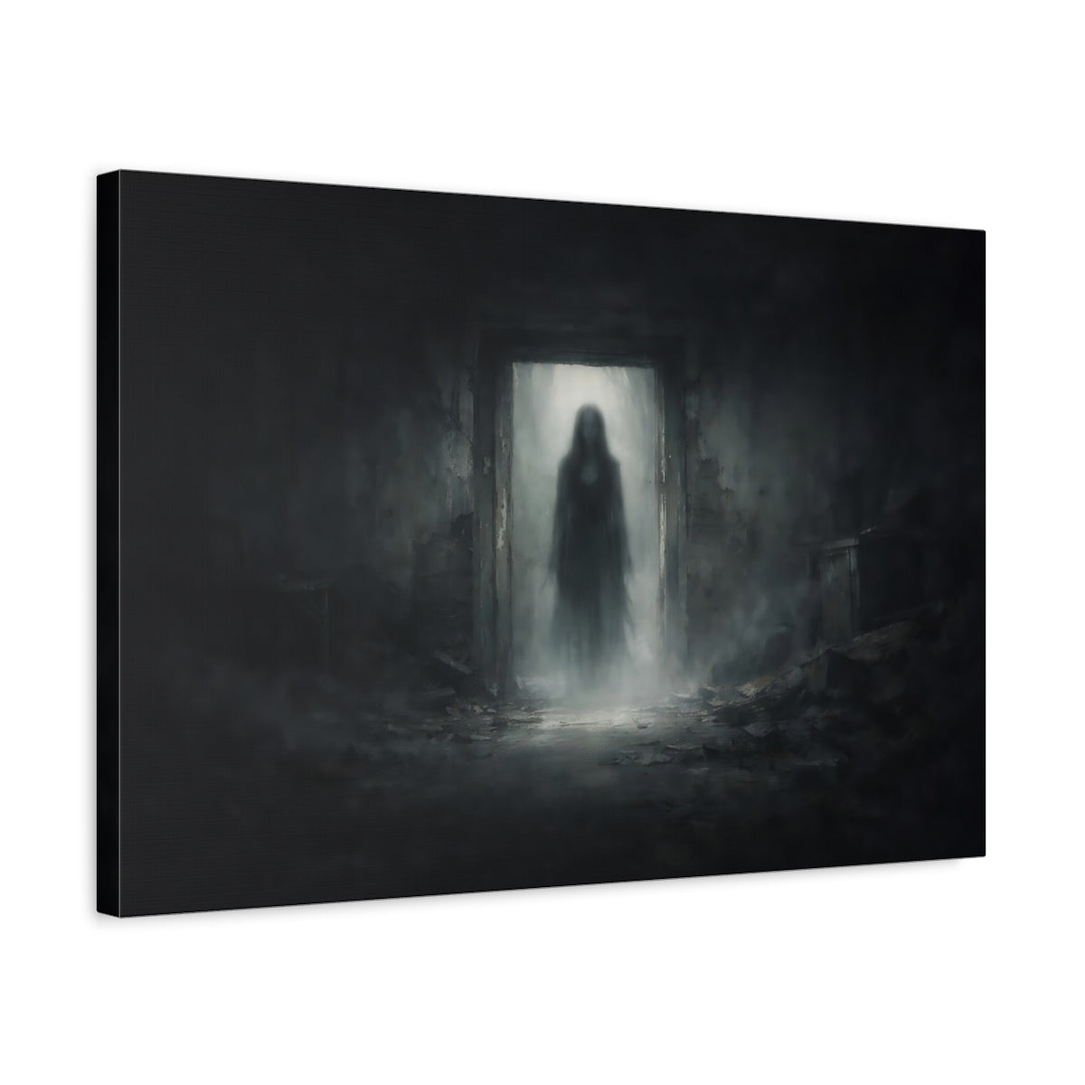 Horror Black Contrast Ghostly Figure - Canvas Wall Art Print