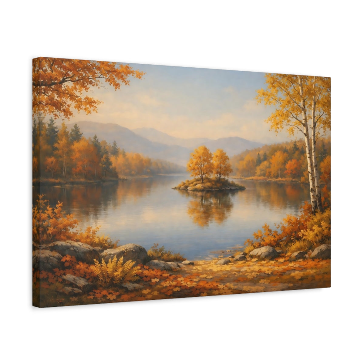 Landscape Autumn Leaves Lake Nature - Canvas Wall Art Print
