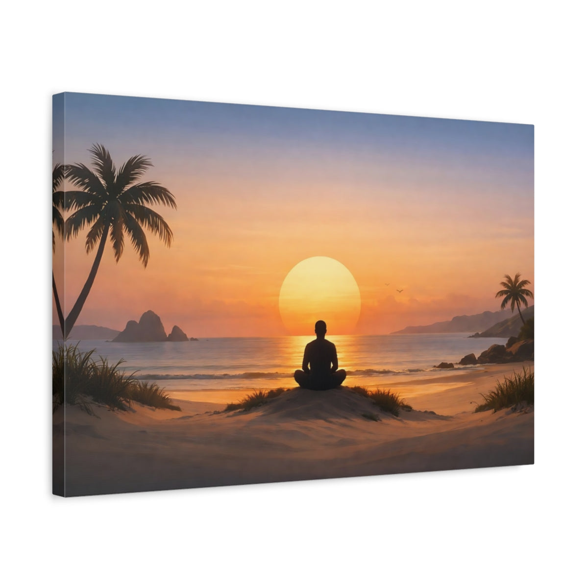 Funny Landscape Beach Meditating Figure Nature - Canvas Wall Art Print