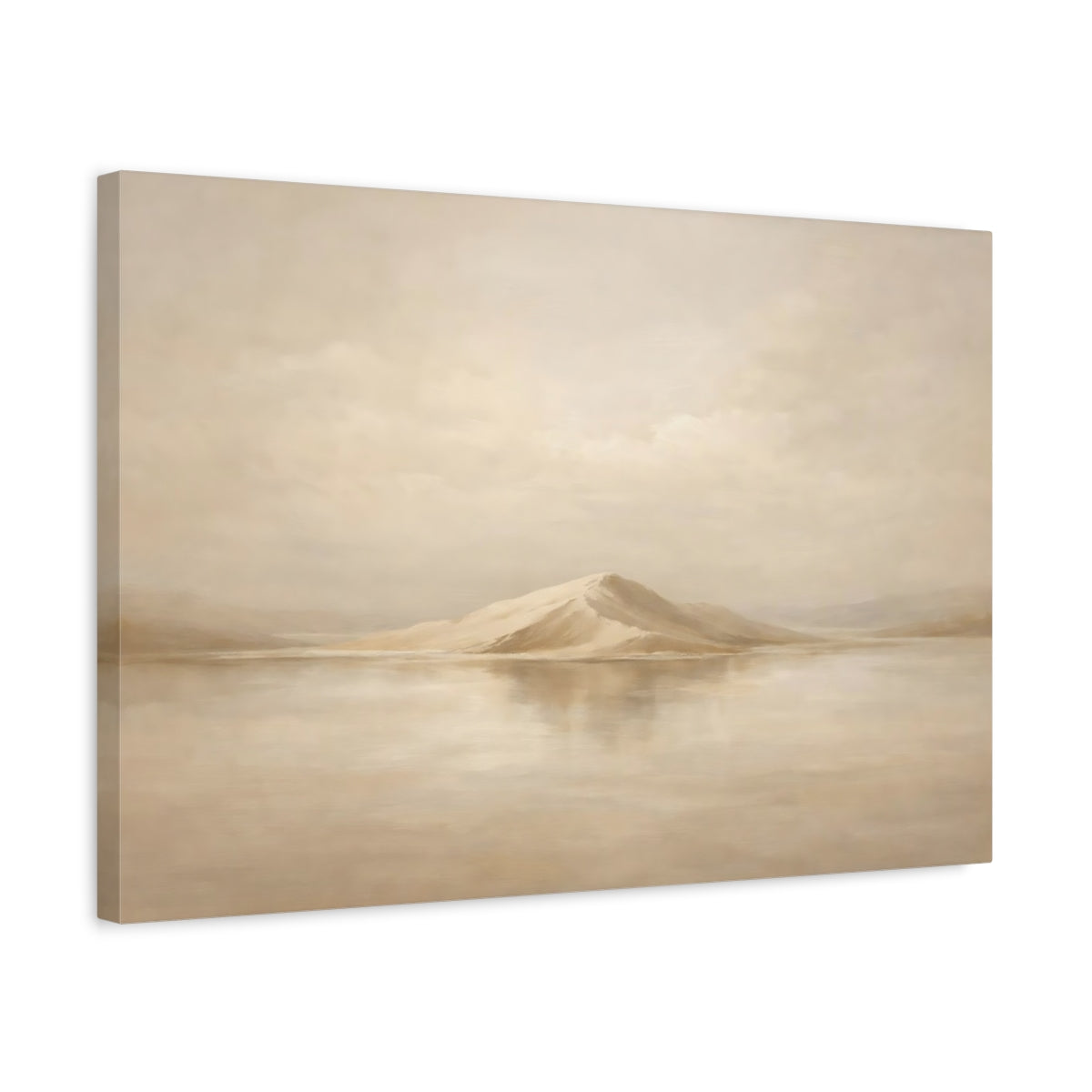 Side Mockup 3. Nature Mountain Island Warm Beige Landscape shown as stretched canvas wall art
