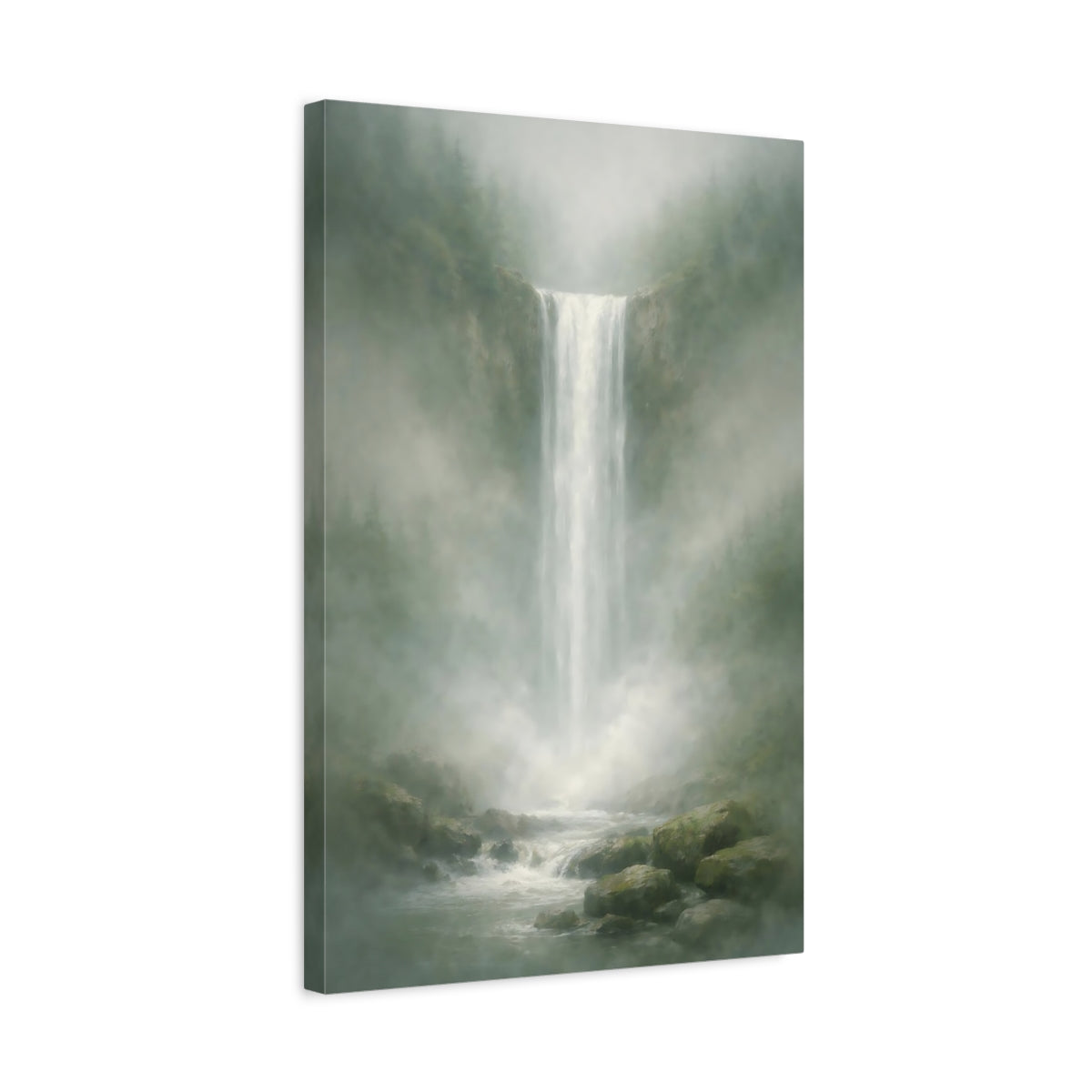 Nature Waterfall Misty Green - Canvas Wall Art Print