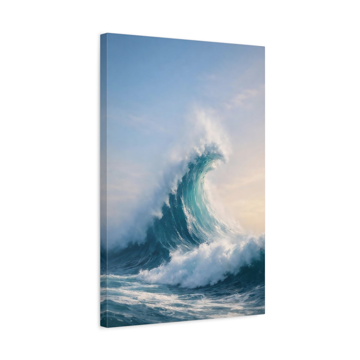 Side Mockup 3. Nature Ocean Wave Blue Ocean Wave shown as stretched canvas wall art