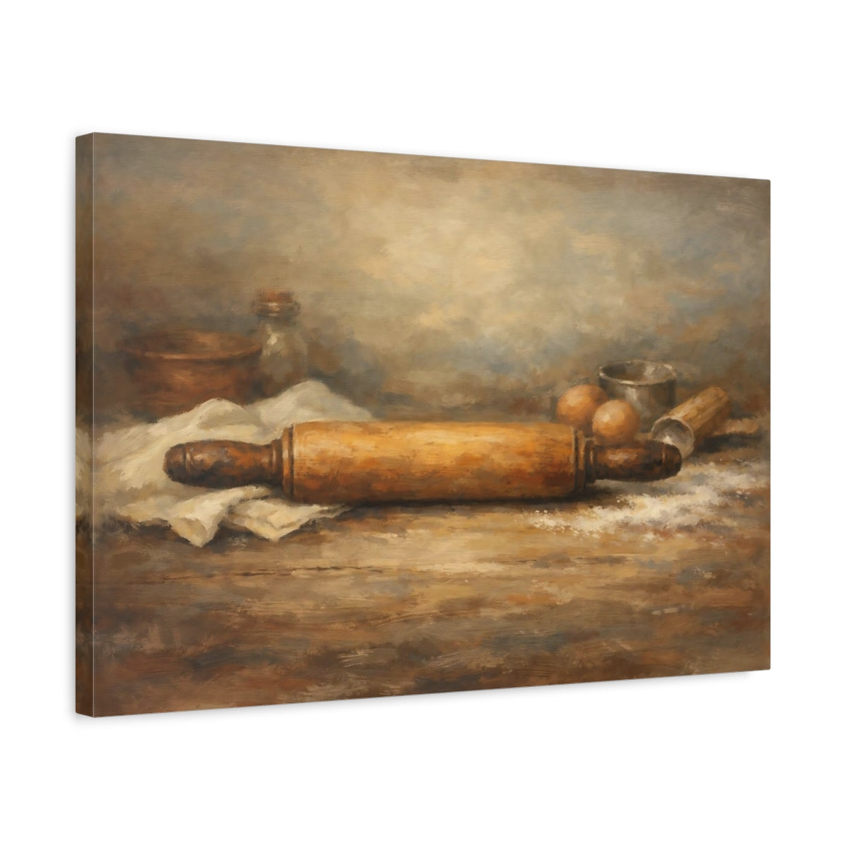 Vintage Rolling Pin Rustic Baking - Canvas Wall Art Print
