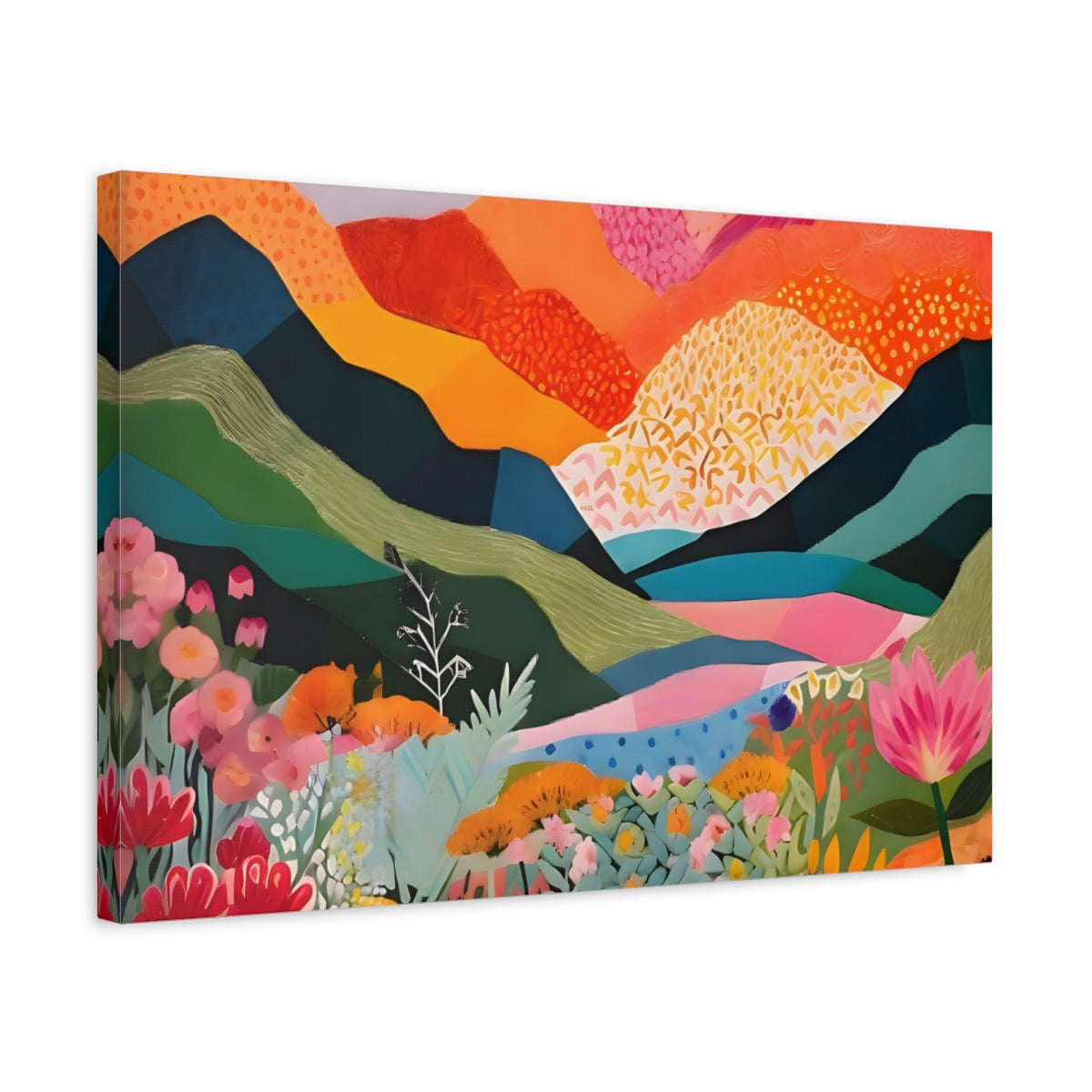 Paysage Floral Coloré Fleurs Vibrantes - Impression sur Toile