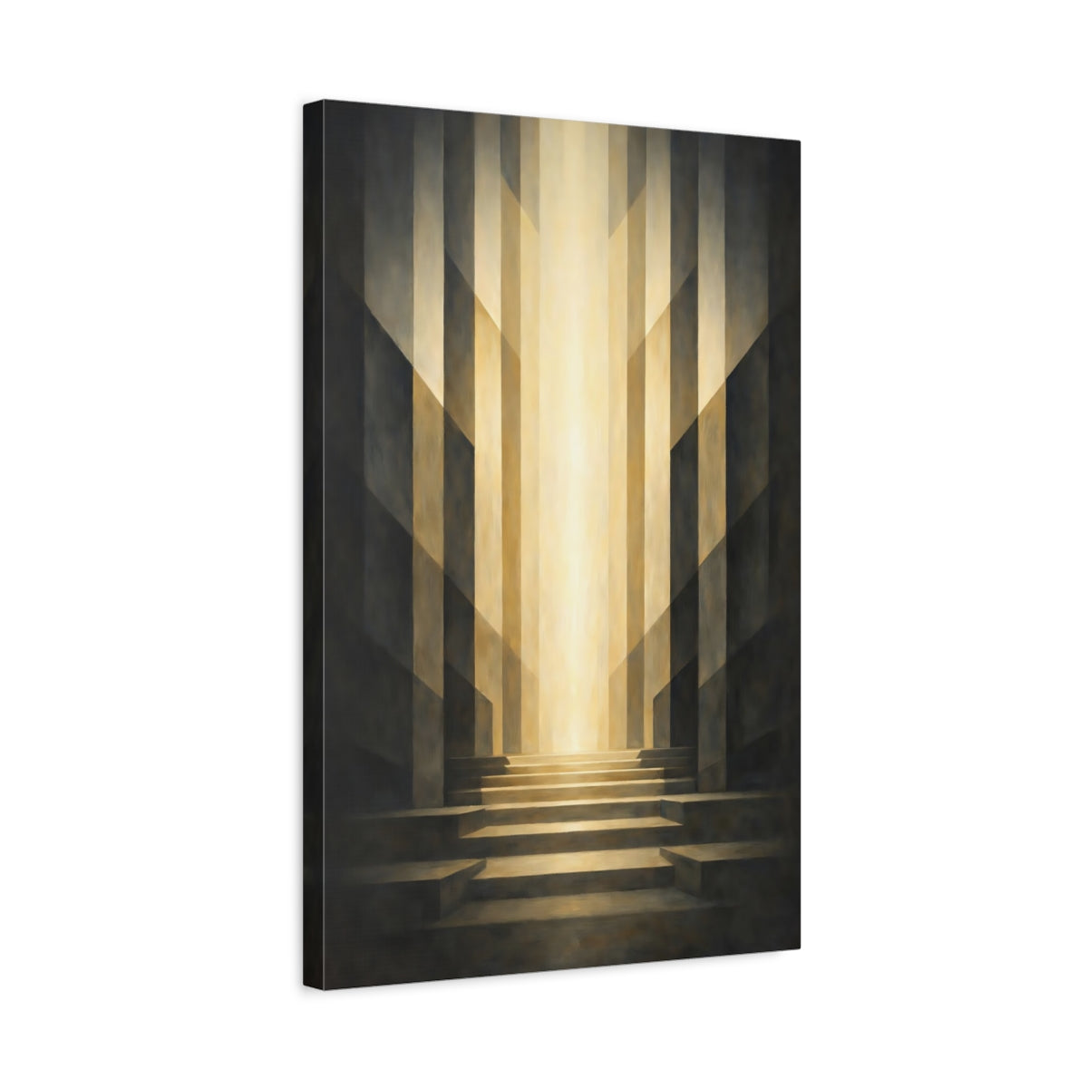 Side Mockup 3. Abstract Light Pathway Golden Light Pathway shown as stretched canvas wall art