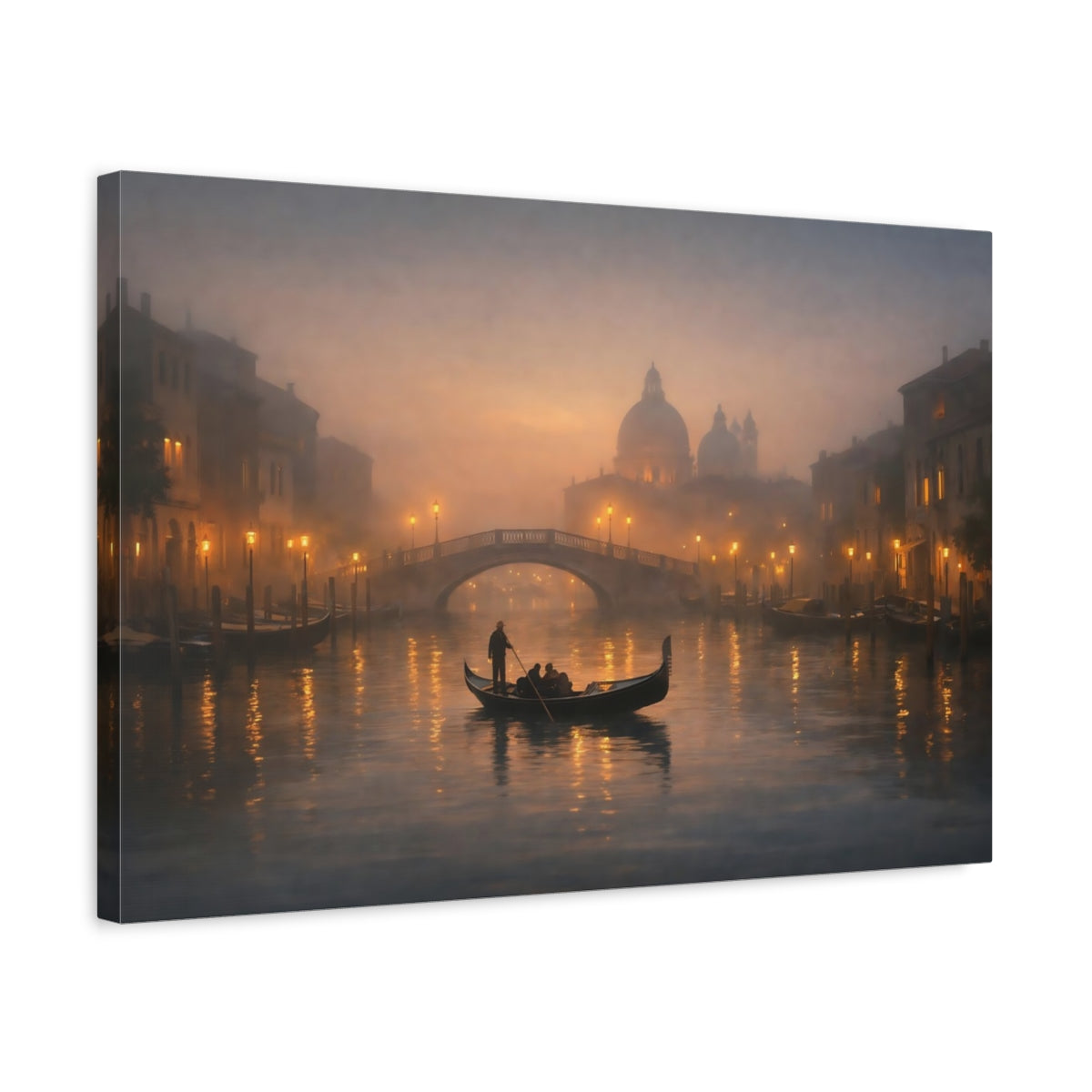 Mist Depth Evening Canal Gondola Vintage - Canvas Wall Art Print